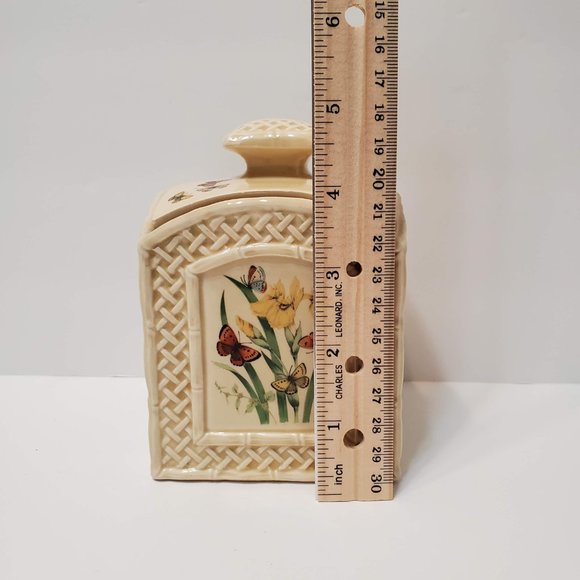 Vintage Enesco BUTTERFLY GARDEN TRELLIS Canister / Jar, Retro Cottagecore Decor - Picture 9 of 10